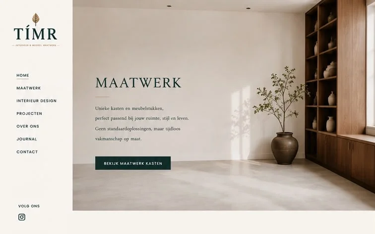 De maatwerkpagina van TÍMR: een interieurfoto naast een navigatiekolom